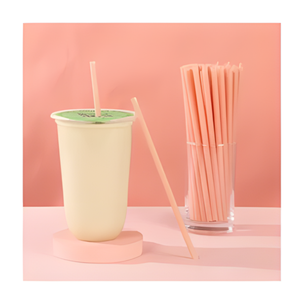 Bubble Tea and Shave Ice Straws, Pink PLA Biodegradable and Creative Food-grade with Pitaya Fruit Powder，100pack，6x190mm