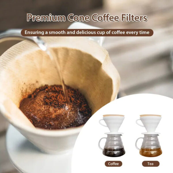 100 Pack Chlorine Free Food Grade Unbleached Natural Brown Coffee Filter Paper - Image 7