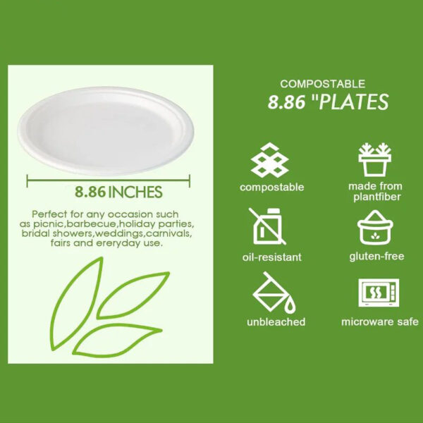 50-Pack 22.5cm Round Paper Plates - Eco-Friendly Bagasse Disposable Plates for BBQ, Parties, Dinner, and Picnics - Image 6