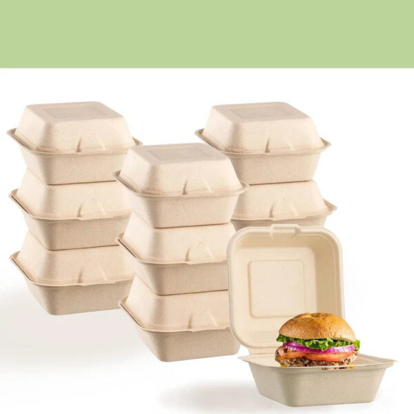 50 PCs 8 X 8 Inch Flip Top Food Containers,Heavy Duty Hinged Containers,Disposable Bagasse Eco Friendly Natural Take Out Boxes - Image 5