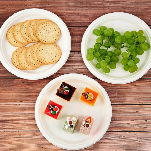 50-Pack 22.5cm Round Paper Plates - Eco-Friendly Bagasse Disposable Plates for BBQ, Parties, Dinner, and Picnics - Image 2