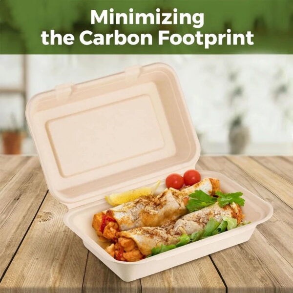 50 pcs Harvest Pack 9 X 6 inch Square Hinged Containers,Flip Top Take Out Boxes,Heavy Duty Bagasse Food Containers - Image 5