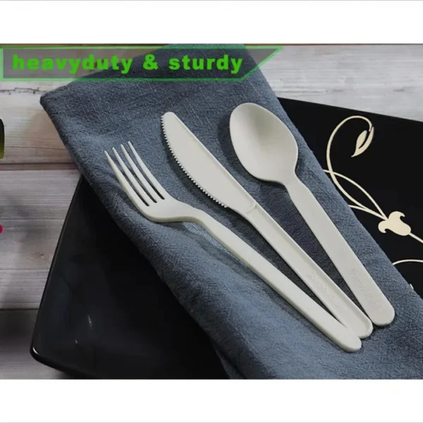 Biodegradable and Compostable Disposable Cutlery Set with PLA, 50 Pack of 6inch Knives, Forks, Spoons and Soup Spoons - Image 6