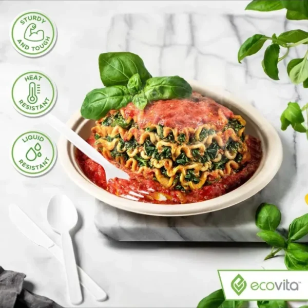 Biodegradable and Compostable Disposable Cutlery Set with PLA, 50 Pack of 6inch Knives, Forks, Spoons and Soup Spoons - Image 3