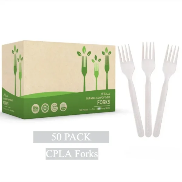 Biodegradable and Compostable Disposable Cutlery Set with PLA, 50 Pack of 6inch Knives, Forks, Spoons and Soup Spoons