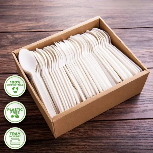Biodegradable and Compostable Disposable Cutlery Set with PLA, 50 Pack of 6inch Knives, Forks, Spoons and Soup Spoons - Image 2