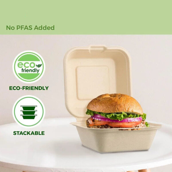 50 pcs Harvest Pack without Square Hinged Container, Single Compartment Flip Top Takeout Container, Heavy Duty Bagasse Container - Image 3