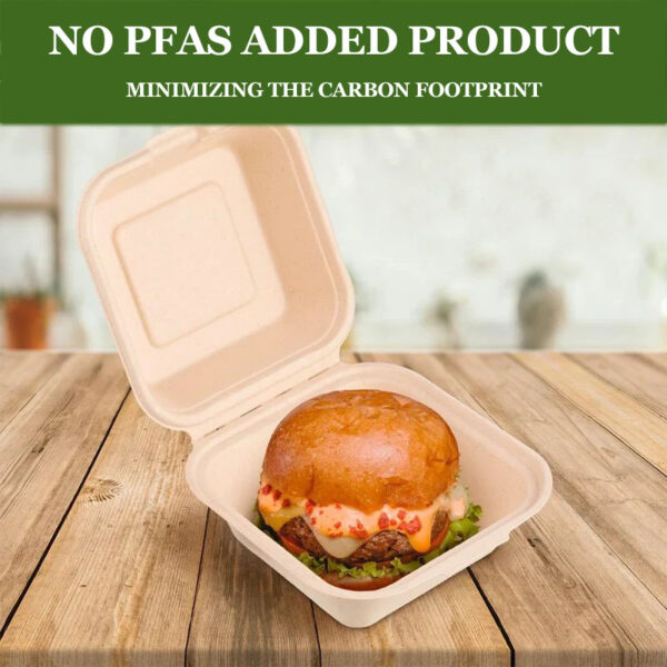 50 pcs Harvest Pack without Square Hinged Container, Single Compartment Flip Top Takeout Container, Heavy Duty Bagasse Container - Image 5