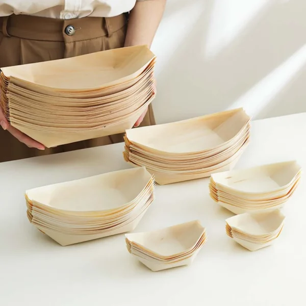 biodegradable utensils Disposable Wood Boat Plates Bamboo Compostable Biodegradable