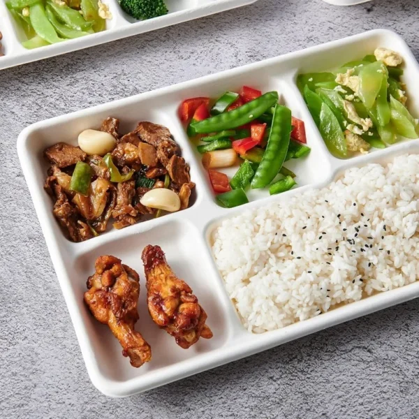 100% Compostable 5 Compartment Paper Plates, 100 Pack, 12.5 * 8.6 inch Disposable School Lunch Trays,Eco-Friendly Bagasse Plates - Image 6