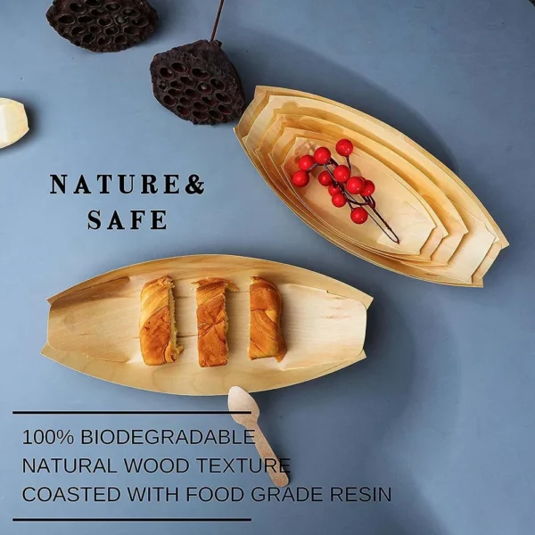 biodegradable utensils Disposable Wood Boat Plates Bamboo Compostable Biodegradable - Image 4