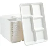 100% Compostable 5 Compartment Paper Plates, 100 Pack, 12.5 * 8.6 inch Disposable School Lunch Trays,Eco-Friendly Bagasse Plates