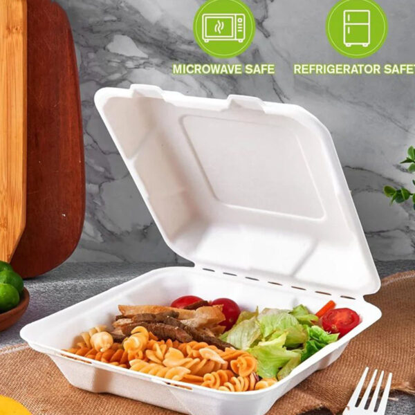 25 8X8 inch clamshell food containers,100% compostable disposable portable containers, heavy duty food boxes - Image 2